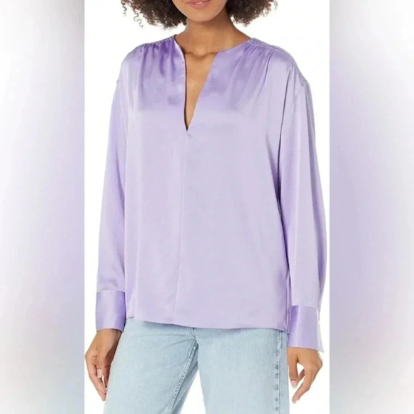 Vince Women's Smocked Extra Large Long Sleeved V- Neck Blouse - Picture 1 of 9